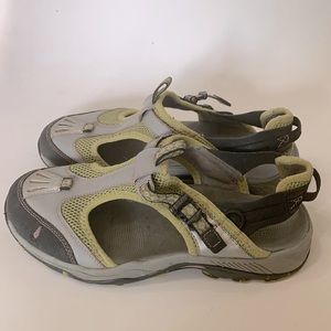 ahnu Water hiking walking rubber and mesh adjustable strap.